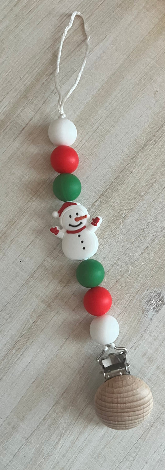 Red snow man pacifier clip