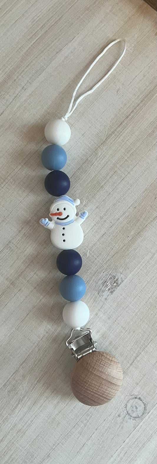 Baby boy snow man pacifier clip