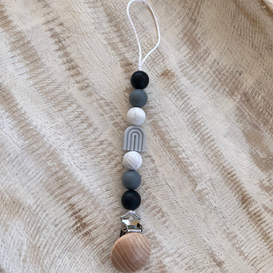 Grey rainbow with marble pacifier clip