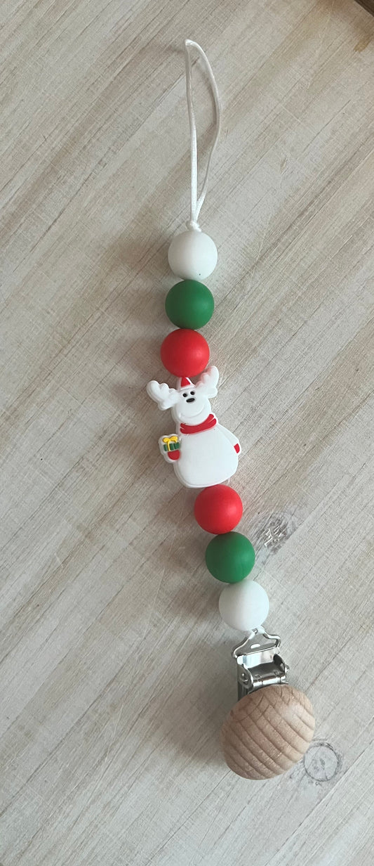 White reindeer pacifier clip