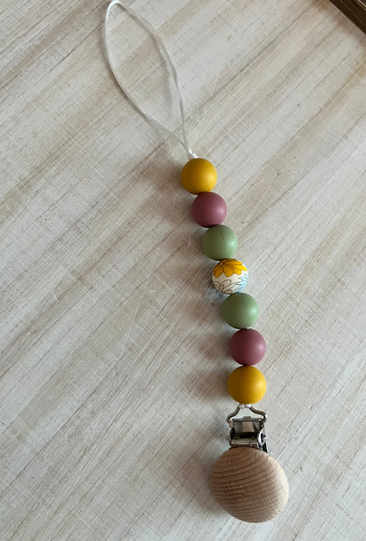 Fall floral pacifier clip