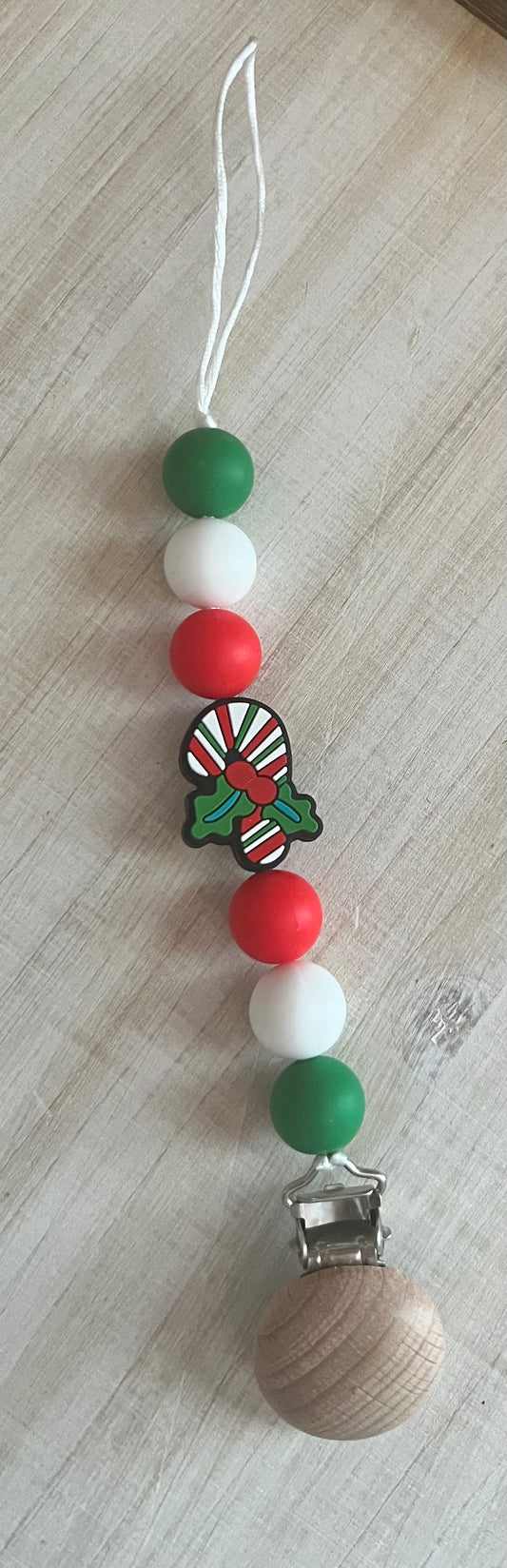 Candy cane pacifier clip