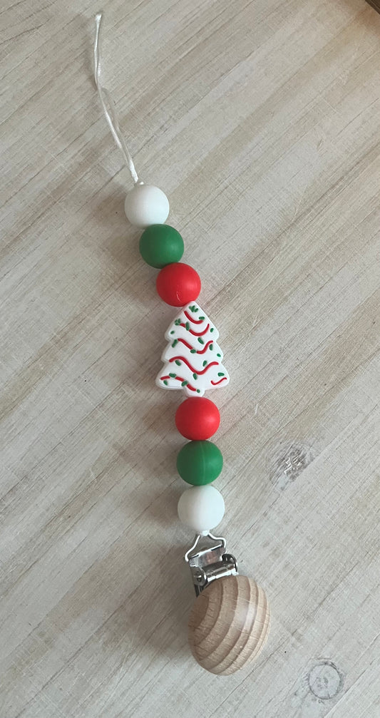 White Christmas tree pacifier clip